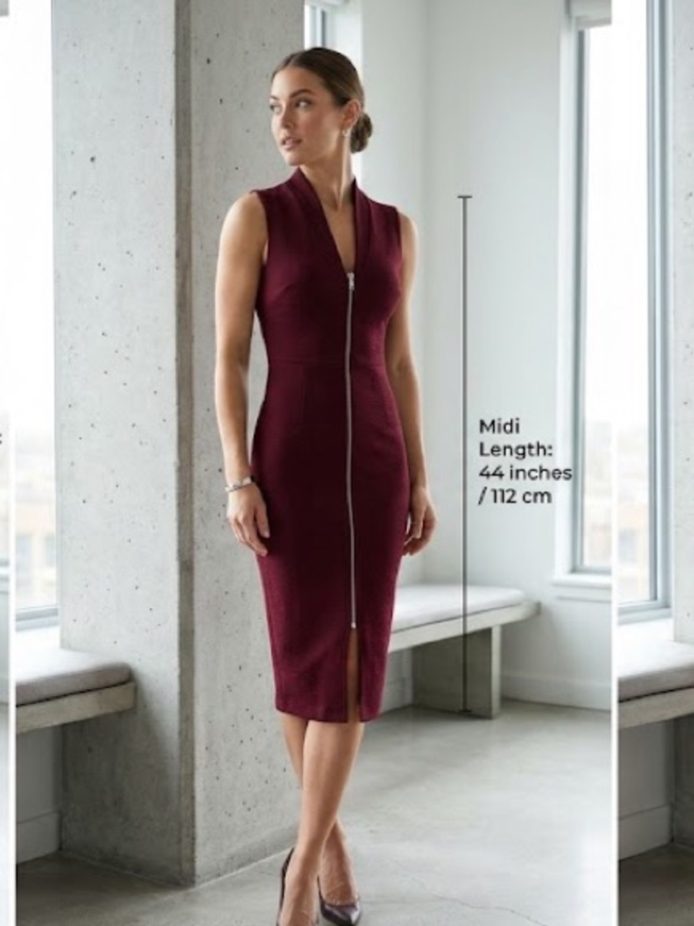 Almost Famous Sleeveless Zip-Front Midi Dress in Burgundy 2X
